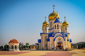 tamassos biskup, ruské církve, kupole, zlatý, architektura, náboženství, ortodoxní, episkopeio, Kypr, křesťanství