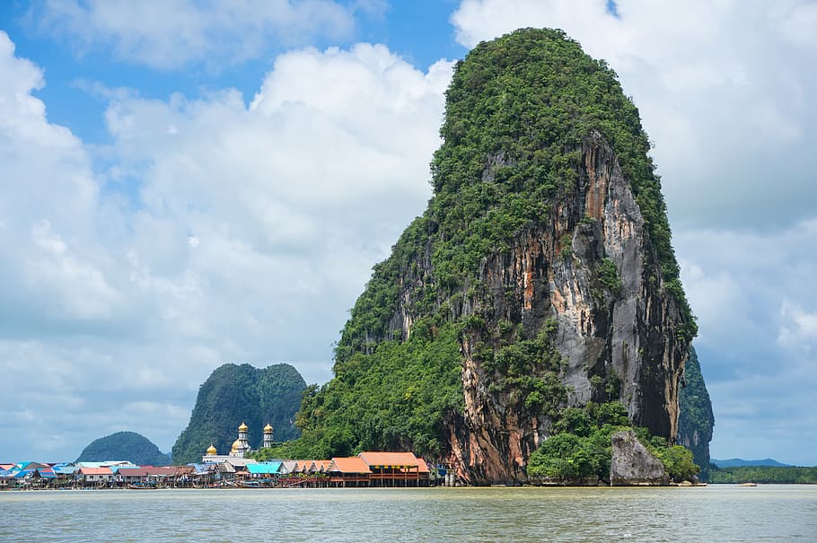 gunung batu, tertutup, pohon, teluk phang nga, tebing kapur, alam, lanskap, gunung, batu, lautan, perjalanan
