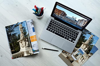 otáčet se, macbook, pro, pracoviště, chytrý telefon, plocha počítače, tvořivý, počítač, maketa, fotky, cestovat