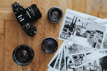 kamera zenit, hitam-putih, foto, kayu, meja, Tua, Zenit, kamera Canon, meja kayu, vintage, kamera
