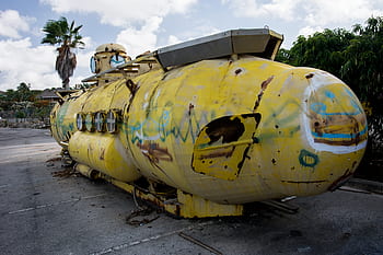 U-Boot, Gelb, alt, Jahrgang, Graffiti, Sprühfarbe