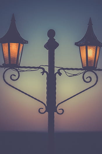 black candle sconce, brown, wooden, post, lamp, closeup, street lights, lamp posts, night, dark, evening