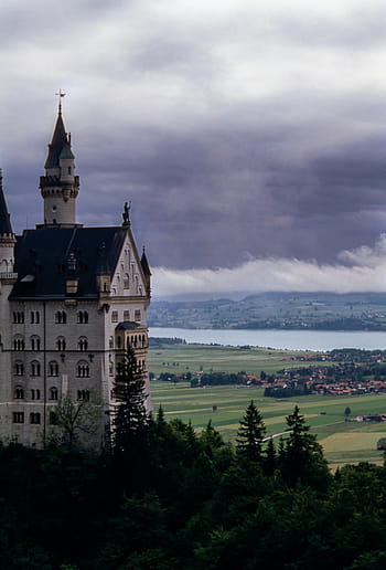 hnědý, budova, pole, tělo, voda, zataženo, den, bílý, Černá, hrad, zelená