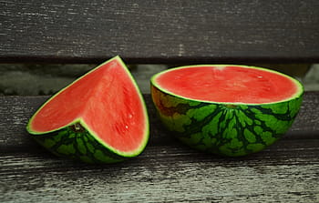 food photography, two, sliced, watermelons, watermelon, melon, juicy, fruit, food, delicious, eat