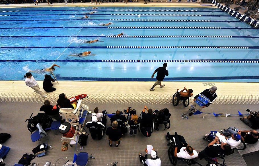 swimmers, racing, swimming, pool, colorado springs, colorado, swim meet, sports, water, inside, competition