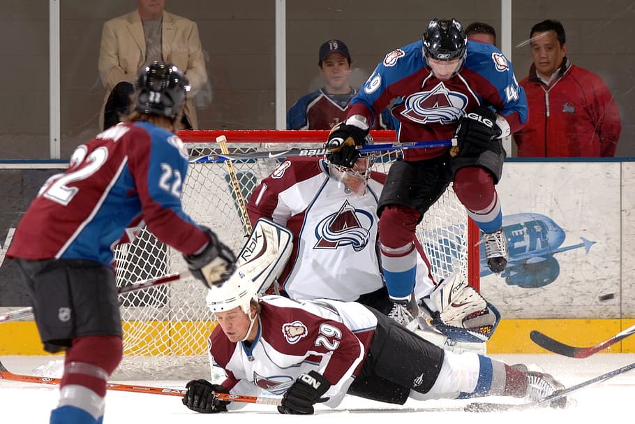 tre, giocatori di hockey su ghiaccio, campo, hockey su ghiaccio, portiere, obbiettivo, sport, squadra, casco, gioco, nhl