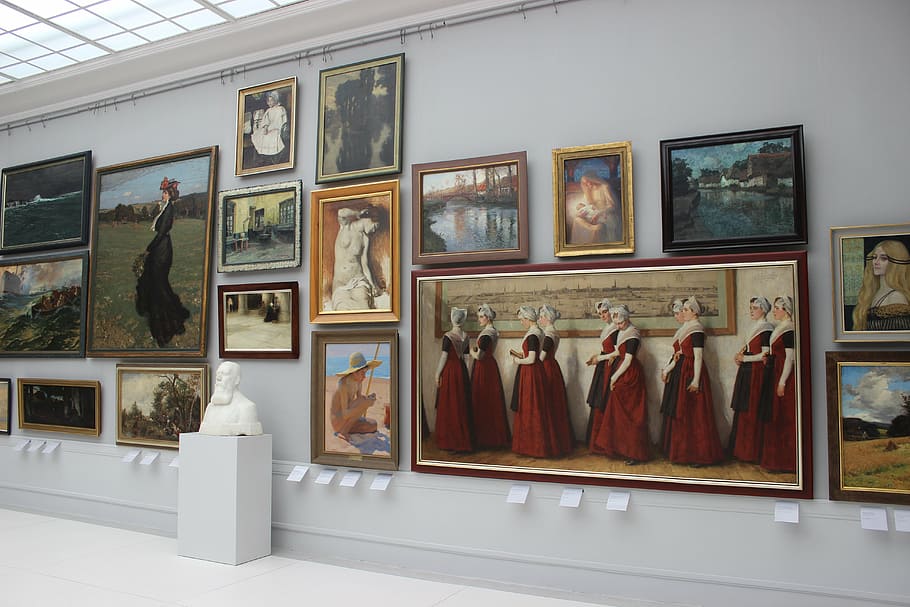 assorted, painting, mounted, wall, picture gallery, works of art, hanging pictures, «artist painter, national gallery of art, rogalin, poland