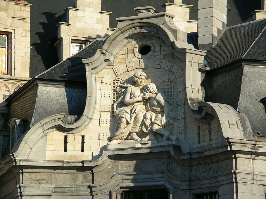 budova mammelokker, sochařství, budova, ghent, Belgie, architektura, fotografie, veřejná doména, struktura, slavné místo, exteriér budovy