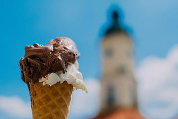 gelato, cono, cioccolato, vaniglia, cibo, dolce