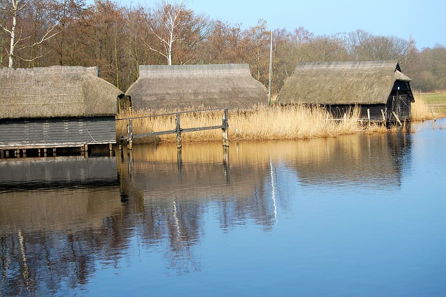 Příroda, voda, krajina, prerow, stará moc, odraz, architektura, nikdo, stavba, den