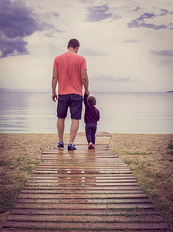 père, enfant, en marchant, en bois, Dock, fête des pères, amour, famille, bonheur, fille