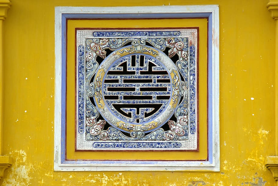 vietnam, palác, císařský, ornament, okno, keramický, architektura, dekorace