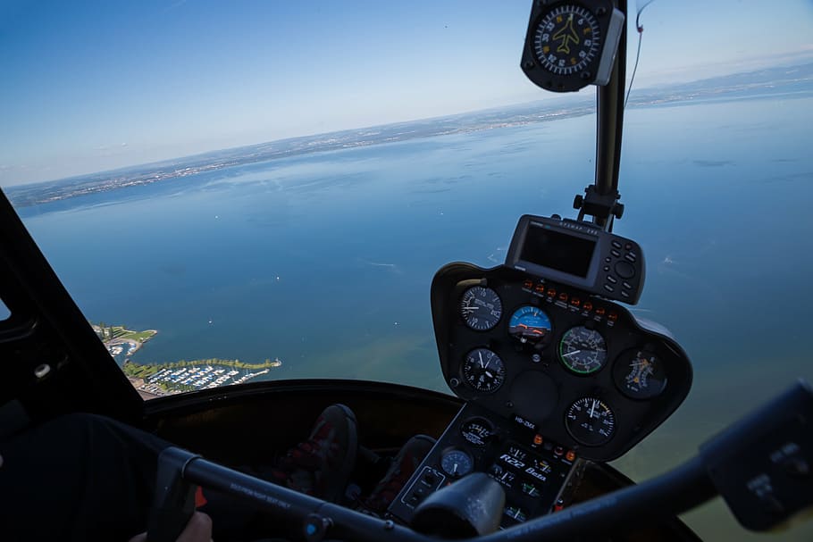 helikoptéra, vzduch, záchranu vrtulníků, mraky, modrý, rotoru