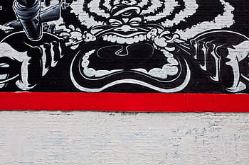 širokoúhlý záběr, široký úhel, výstřel, městský, graffiti, pouliční umění, vzor, starý, nikdo, Červené, detail