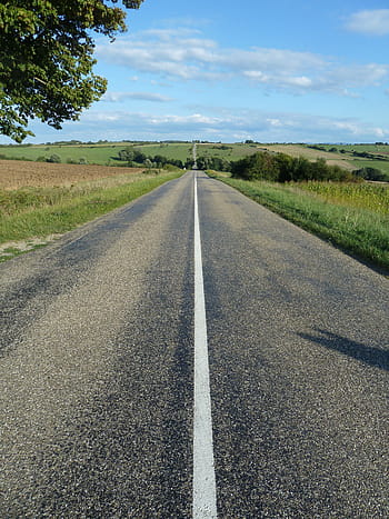 silnice, prostě, rovný, asfalt, rovnou silnici, krajina, pole, vidění, mrtvice, pryč, modrý