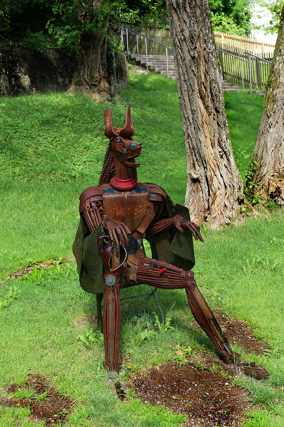 Figure, Stature, Andechs, Bavaria, Art, sculpture, grass, tree, one animal, animal themes, day