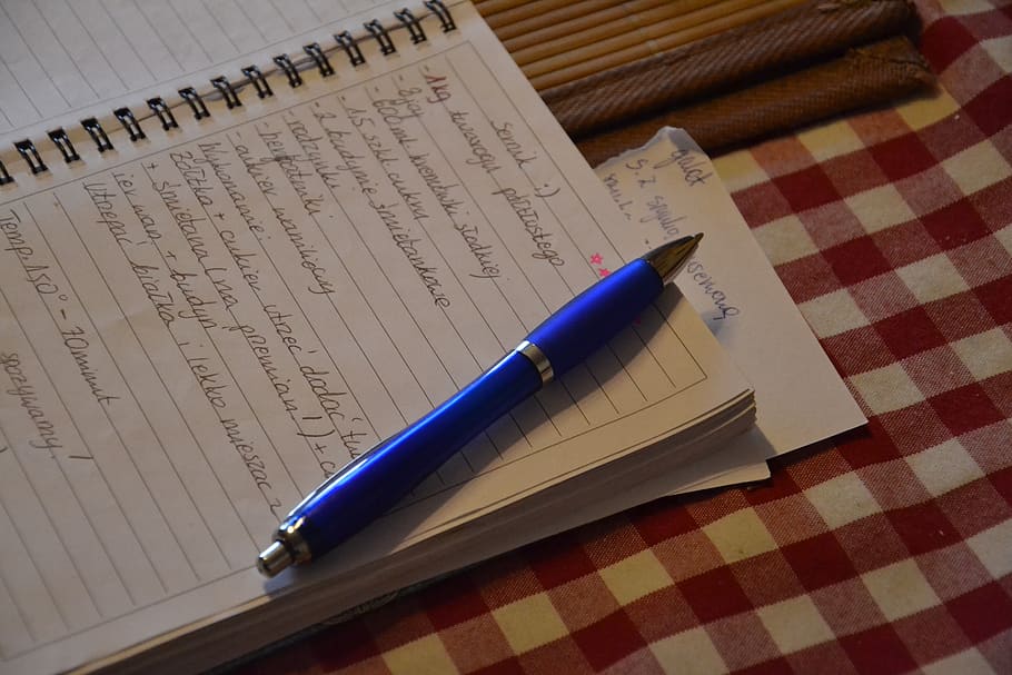 recept, ustanovení, vaření, zapisování, příručka, notebooky, pero, pera, psát, dlugopisy