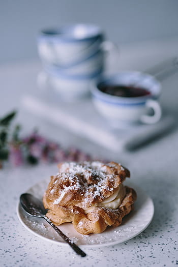 クリーム、 パフ、 コーヒー、 ティー、 クリームパフ、 お茶、 カップ、 ケーキ、 甘い、 クッキー、 食品
