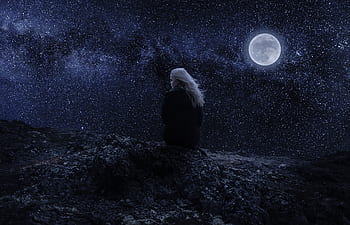 ligero, estrellas, luna, atmósfera, cuento de hadas, espacio, cielo, estrella, noche, planeta, sueño