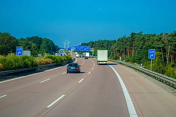 blue, car, traveling, road, daytime, poland, track, motorway, highway, move, travel