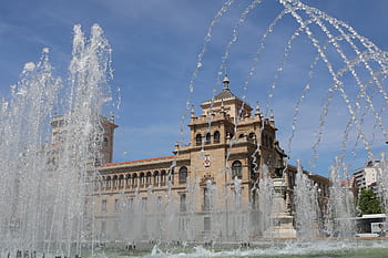 valladolid, architektura, zorrilla, náměstí, zdroj, kavalerie, budova, cestovní ruch, Španělsko, letní, kámen