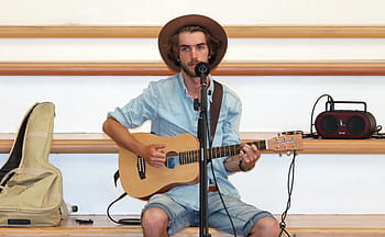 man, playing, brown, guitar, singer, music, artists, show, musician, live, stage