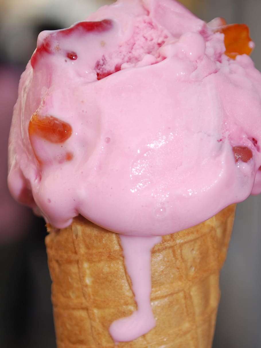 ice-cream, ice, strawberry, gummy, cone, ice Cream, dessert, food, sweet Food, cream, frozen