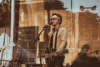 personnes, homme, chanteur, en chantant, étape, microphone, électrique, guitare, musical, instrument, la musique