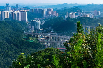 เมือง, cityscape, ตอนค่ำ, ฆ้องลิงใหญ่, qiangling ฉาน, กุ้ยหยาง, กุ้ยโจว, อาคาร, ภูเขา