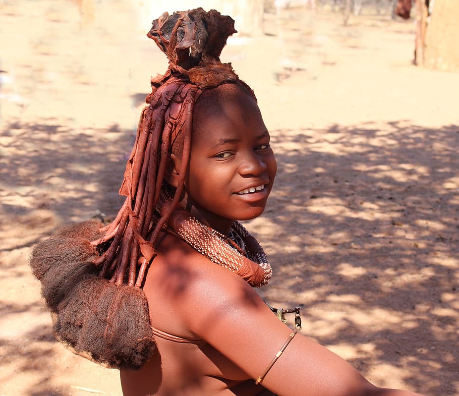 dítě, nošení, tradiční, přílba, náhrdelník, namibie, žena, himba, Příroda, Afrika, Afričan