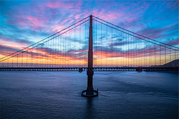 black, full-suspension bridge, sunset, golden, gate, bridge, hour, Golden Gate Bridge, San Francisco, architecture, dusk