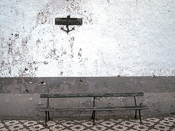 prázdný, hnědý, lavice, vedle, bílý, šedá, zeď, za, beton, Kotva, dřevo