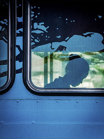 donna, seduta, dentro, veicolo, treno, finestra, persone, ragazza, passeggeri, silhouette, viaggio
