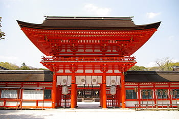 fénykép, piros, festett, épület, nappal, Japán, kyoto, shimogamo szentély, ereklyetartó, kapu, élénkpiros