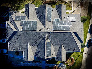 pohled shora, šedá, beton, Dům, architektura, sluneční, solární panely, energie, elektřina, obnovitelný, čistá energie