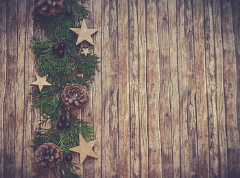legna, tavolo, Natale, Deor, decorazione, Marrone, decorazioni natalizie, pigne, ruvido, rustico, stelle
