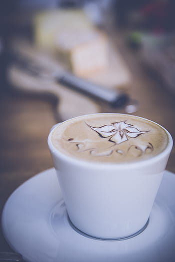 bílý, kávový šálek, podšálek, espresso, káva, keramický, pohár, latte, umění, kavárna, rozmazat