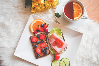 preguiçoso, domingo, domingo preguiçoso, saudável, café da manhã, comida, admirador, faminto, refeição, laranja, morangos