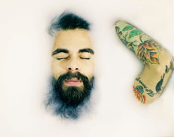 adam portresi fotoğraf, insanlar, adam, sakal, Su, beyaz, banyo, dövmeler, erkekler, bir kişi, erkek