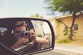 fotografia time lapse, persona, equitazione, auto, presa, immagine, specchio laterale del veicolo, autoriflessione, giorno, lato, specchio