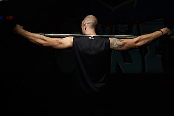 muž, nošení, Černá, bez rukávů, horní, hospodářství, šedá, činka tyč, sport, kulturistika, zdatnost