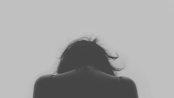 woman, facing, towards, white, background, sad, depressed, depression, sadness, young, person