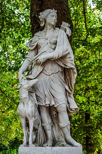 artemis, Diana, sochařství, socha, park, bohyně, lovec, Brusel, Belgie