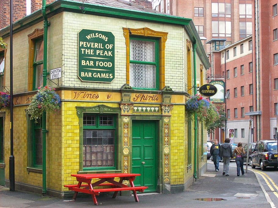 wilsons peveril, peak ba food building, manchester, england, united kingdom, buildings, architecture, pub, bar, city, vehicles