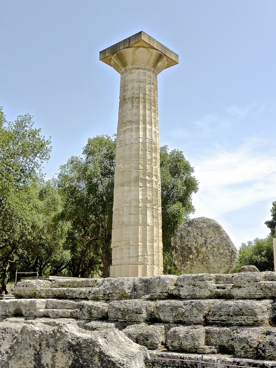 column, ruins, roman, stone, olympia, ancient, history, temple, greece, antique