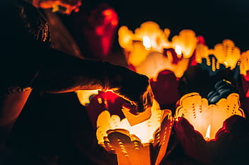 사람, 보유, 화이트, 종이, 견딜 수 없는, 화상, 양초, 어두운, 불, 덮개, 열
