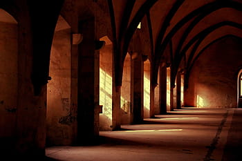 brown concrete room, monastery, hallway, ancient, building, medieval, architecture, church, europe, arch, monument