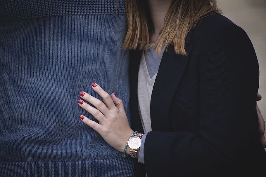 woman, standing, college, people, man, couple, love, heart, hand, manicure, accessories