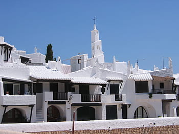 vesnice, bílý, kostelní věž, domovů, kostel, architektura, menorca, architektura a budovy, exteriér budovy, stavba, cestovní místa