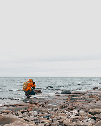 person, sitting, body, water, taking, clear, blue, sea, rock, formation, ocean